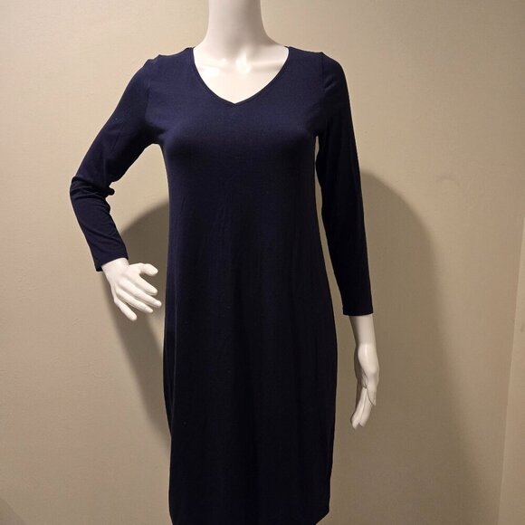 Eileen Fisher Dresses & Skirts - Eileen Fisher V-Neck Viscose Knit Dress Navy Blue PP